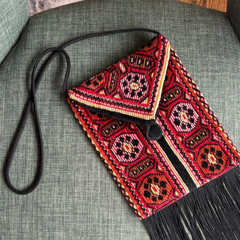 Vintage Carpet Bags of America shoulder Fringe bohemian women’s purse Aztec EUC - Picture 2 of 10